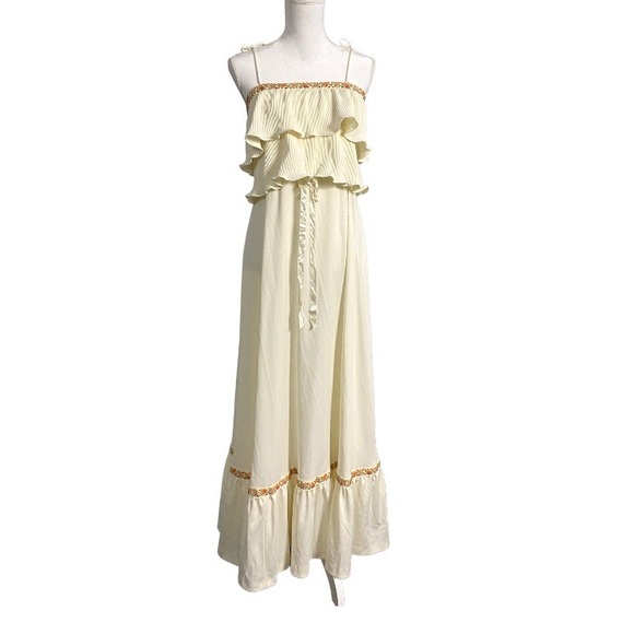 Vintage 70’s Vicky Vaughn Cream Ruffle Maxi Dress Tiered Bohemian Hippie S - Picture 2 of 10